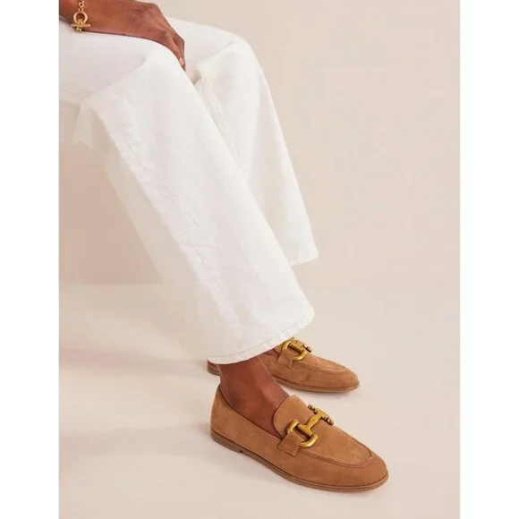 Boden Iris Snaffle Loafers Shoes Horsebit Suede Leather 39 8 Tan Brown Slip On - Picture 11 of 11